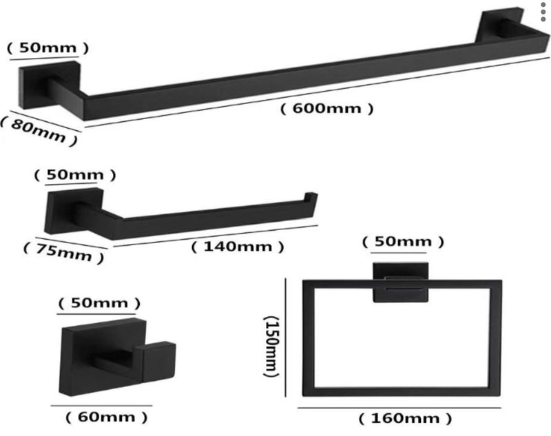 Bathroom Hardware Set – Square Black (4 Pc)
