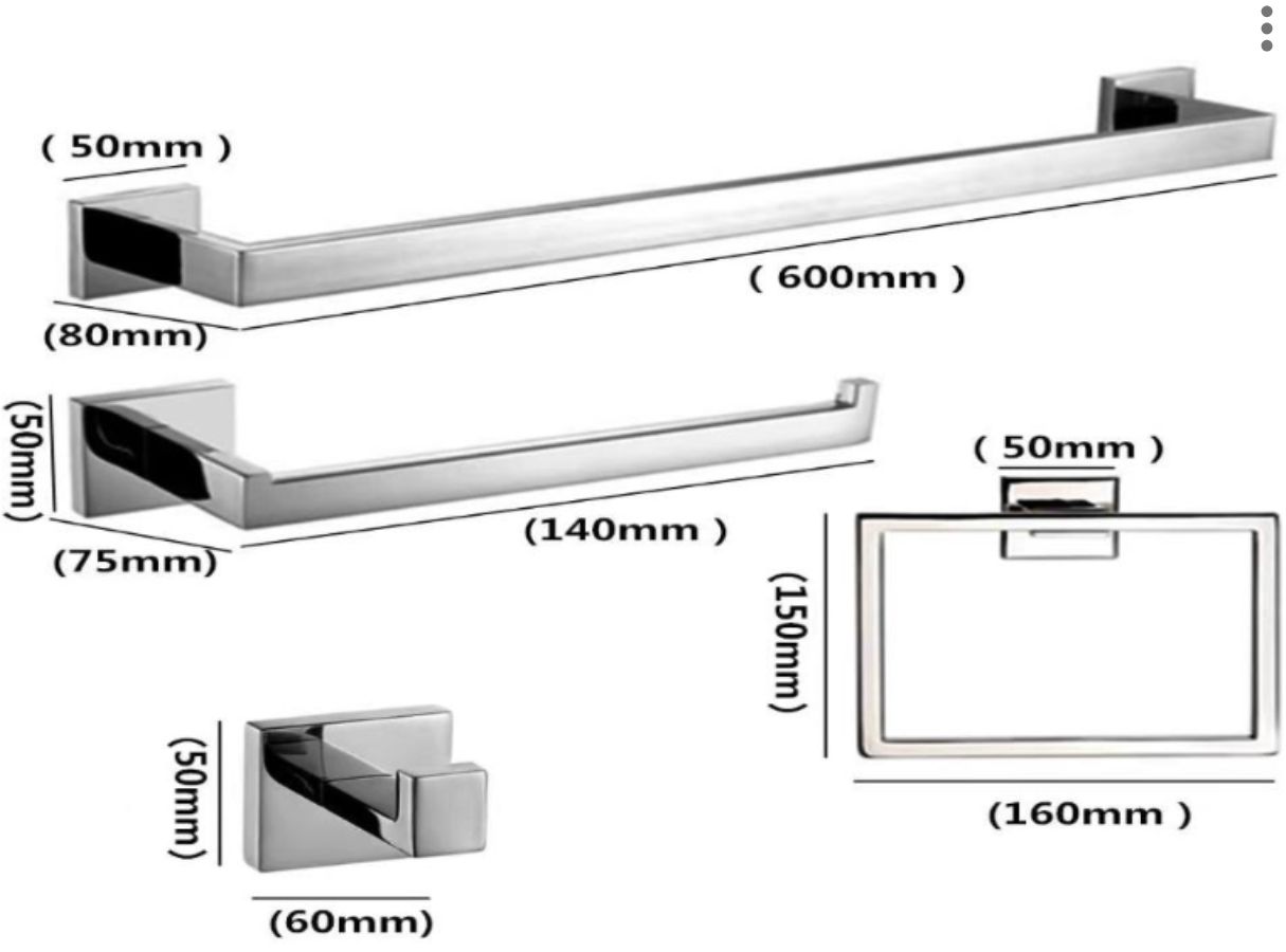 Bathroom Hardware Set – Square Chrome (4 Pc)