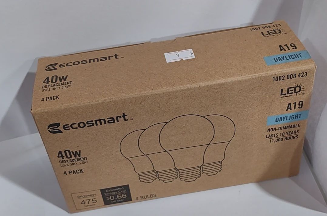 LED Light Bulb – ECOSMART 5000K Cool White- GLOBE A 19- 4 PCS/BOX
