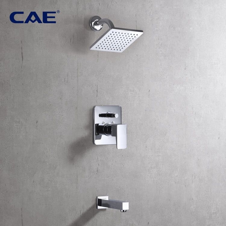 Tub Shower Set – Rain Shower + Spout + 2-Way Diverter, Chrome, Square