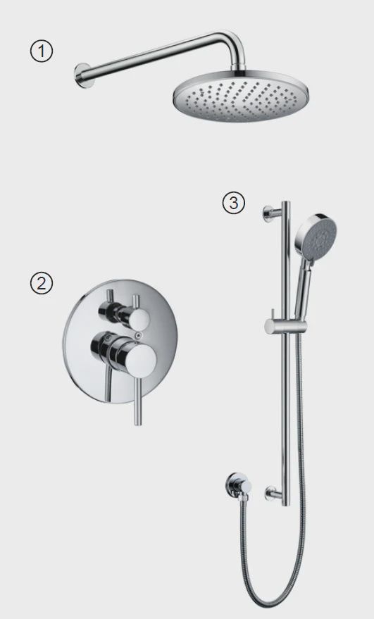 Shower Mixer Set – Complete Kit - Round-Chrome- 2 Ways