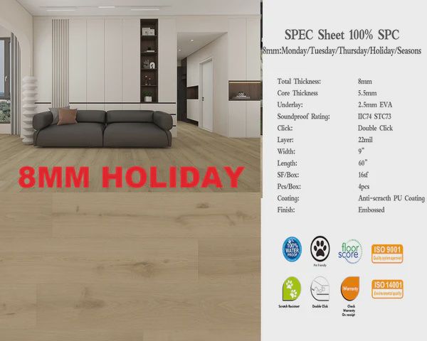 HO8MM SPC Flooring, Waterproof Luxury Vinyl-(5.5mm+2.5mm pad) - 8mm Thickness -60&quot;x9&quot;- 16SF/Box