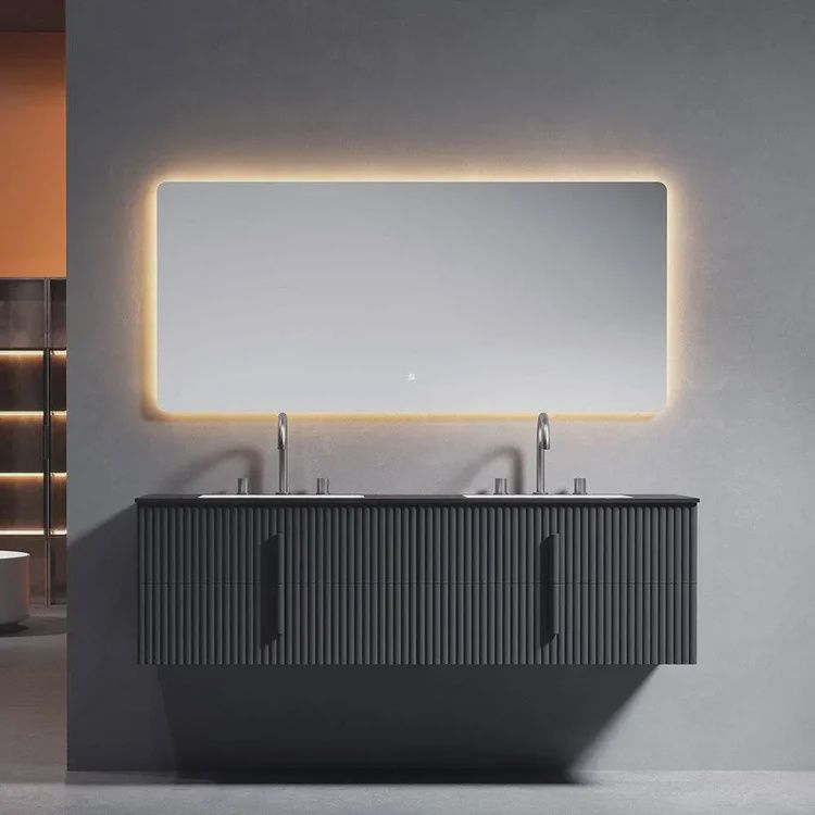 63&#39;&#39;*20.9&#39;&#39;*21.7&#39;&#39; Deluxe Grey Floating Double Sink Bathroom Cabinet With Sink, Countertops 81802160B
