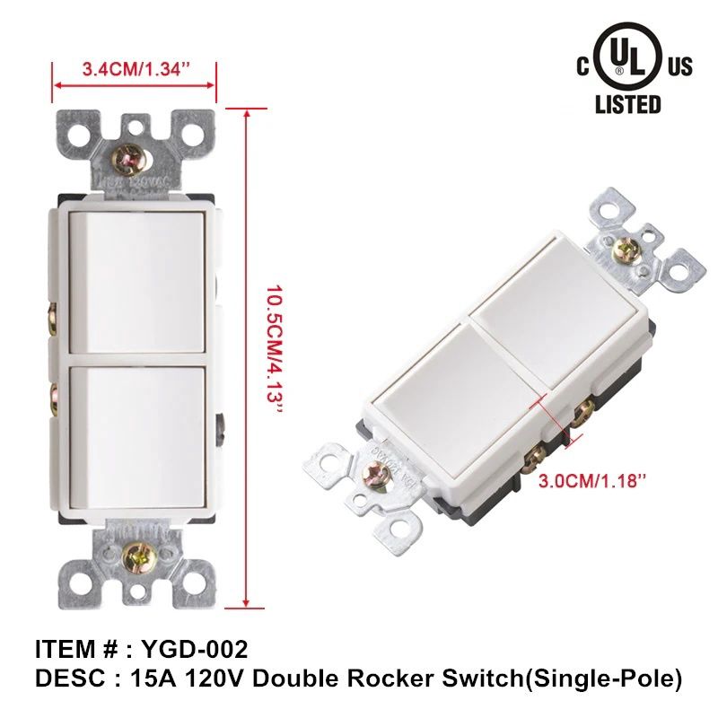 Double Rocker Light Switch – 15A Single Pole