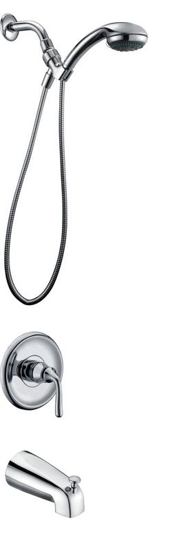 Tub Shower Set – Overhead + Hand Shower + Spout, Chrome, Round Divertor