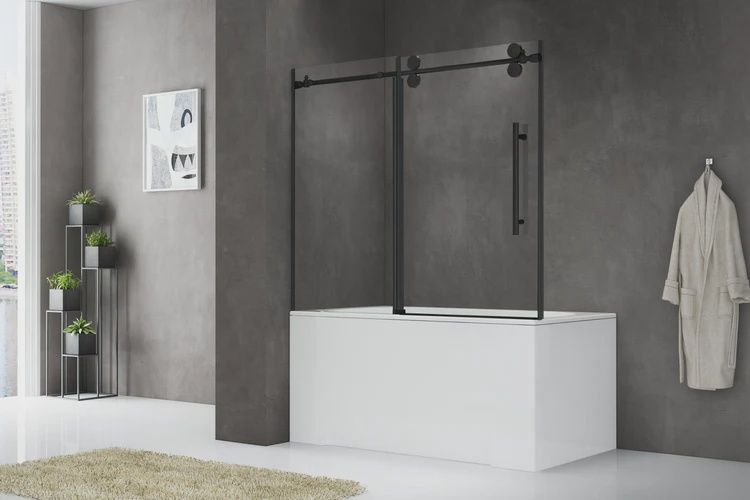 60*66 Matte Black Frameless Bathtub Shower Doors 98212, 10 MM Tempered Glass