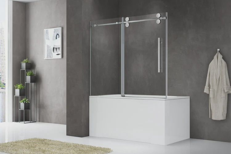 60*66 Chrome Frameless Bathtub Shower Doors 98212, 10 MM Tempered Glass