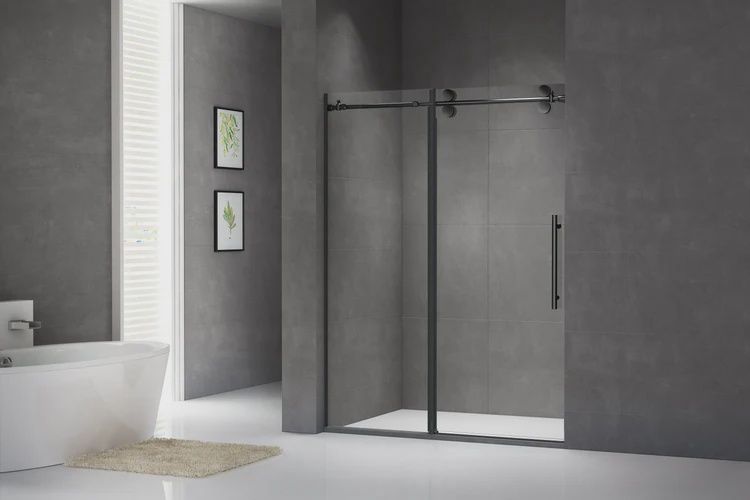 60&quot;x76&quot; Matte Black Double Rolling Sliding Glass Shower Doors 56212, 10MM Tempered