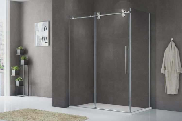 60*36*76 Chrome Double Rolling Sliding Glass Shower Doors, Corner Glass 56312, 10 MM Tempered Glass