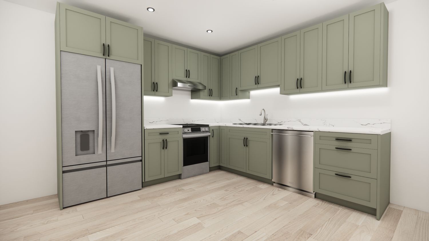 L-Shaped kitchen (DARK SHAKER GREEN)