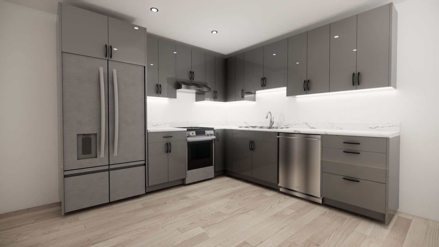 L-Shaped kitchen (HIGH GLOSS GREY)