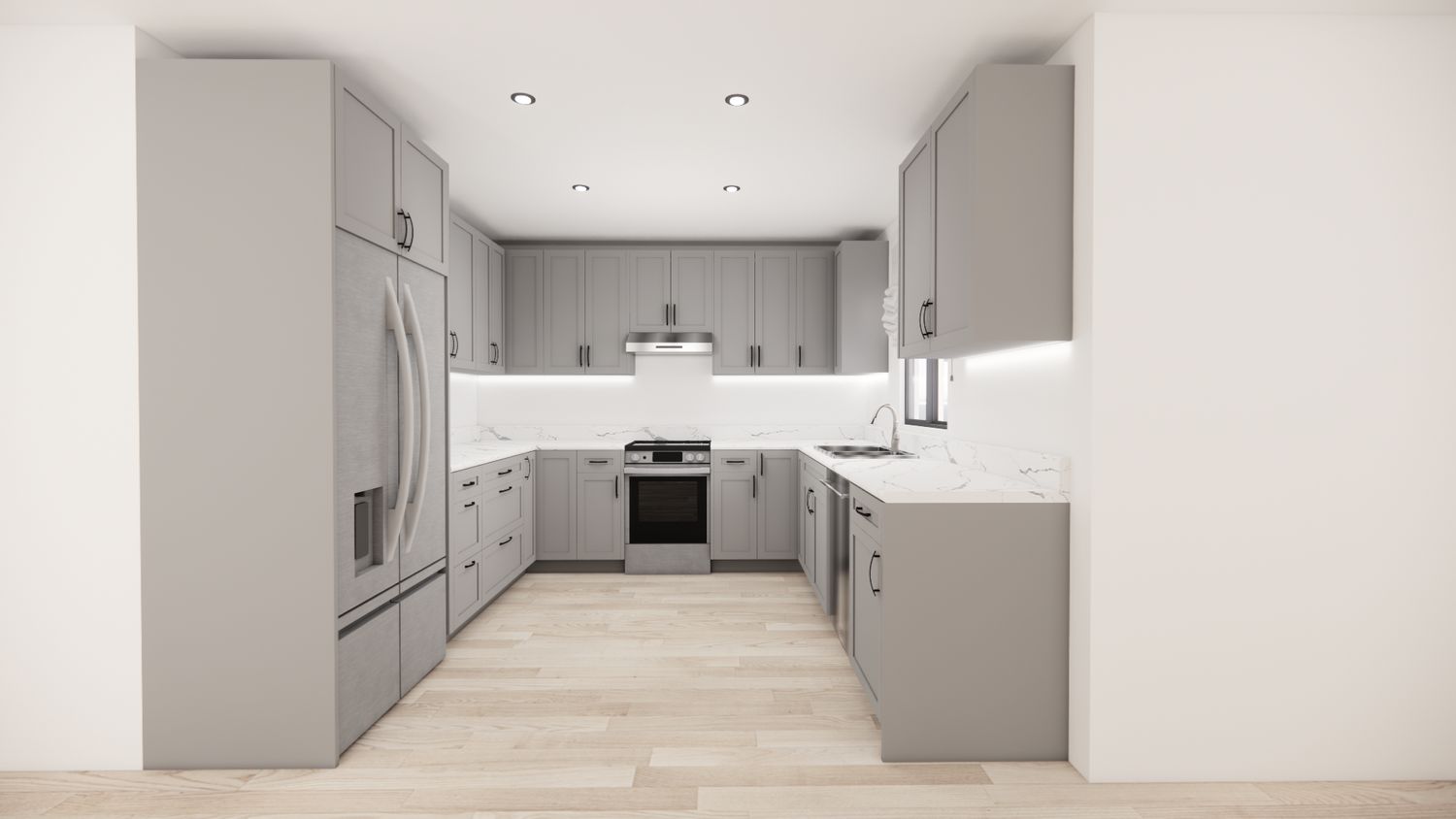U-Shaped Kitchen –  (HIGH GLOSS LIGHT GREY )