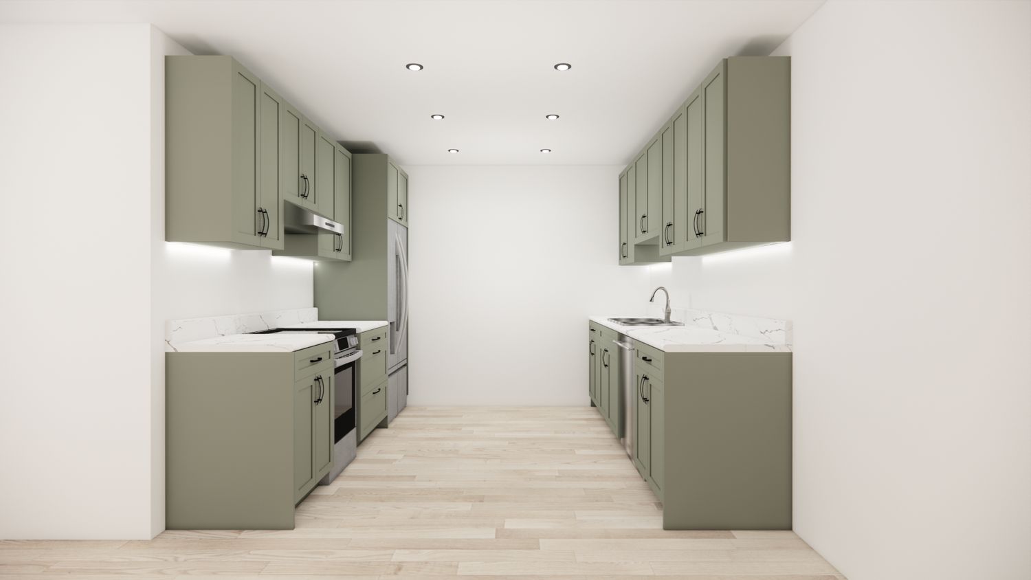 Galley Kitchen –  (DARK GREEN SHAKER)