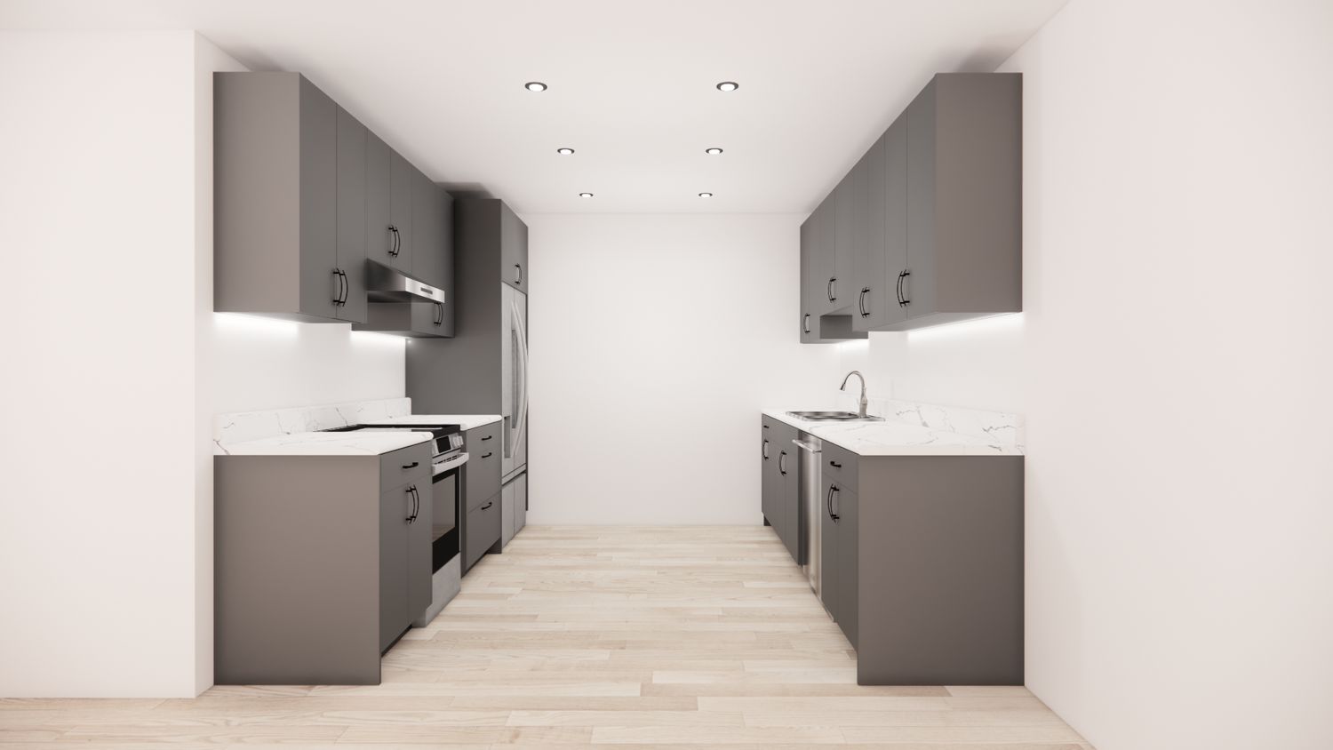 Galley Kitchen –  (MATTE GREY - FLAT PANEL)