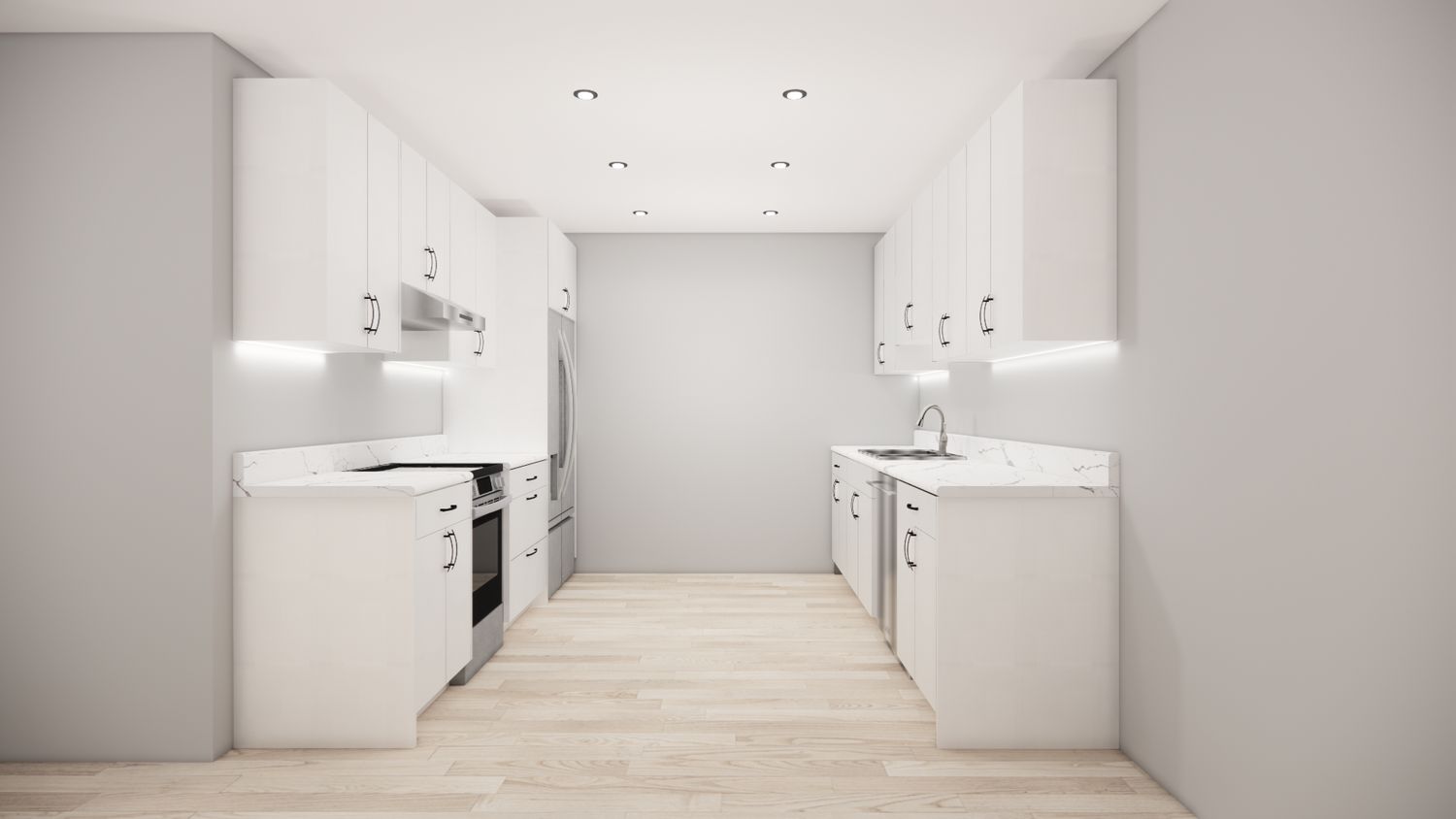 Galley Kitchen –  (MATTE WHITE - FLAT PANEL)