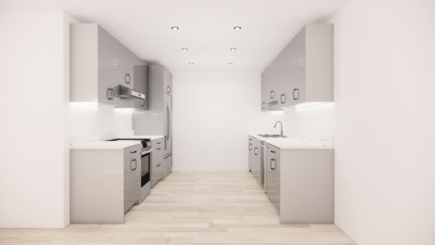 Galley Kitchen –  (HIGH GLOSS ELEPHANT - FLAT PANEL )