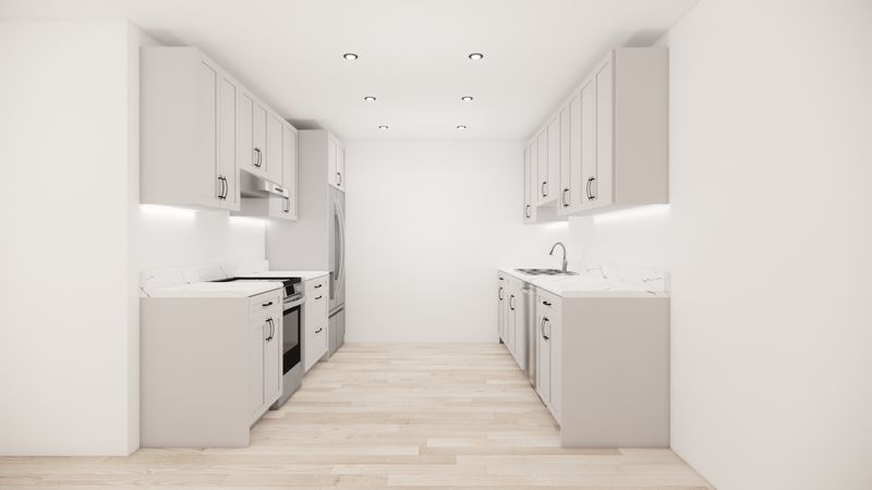 Galley Kitchen –  (SHAKER PEARL WHITE)