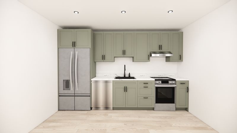 Straight Kitchen – DARK GREEN SHAKER PANEL