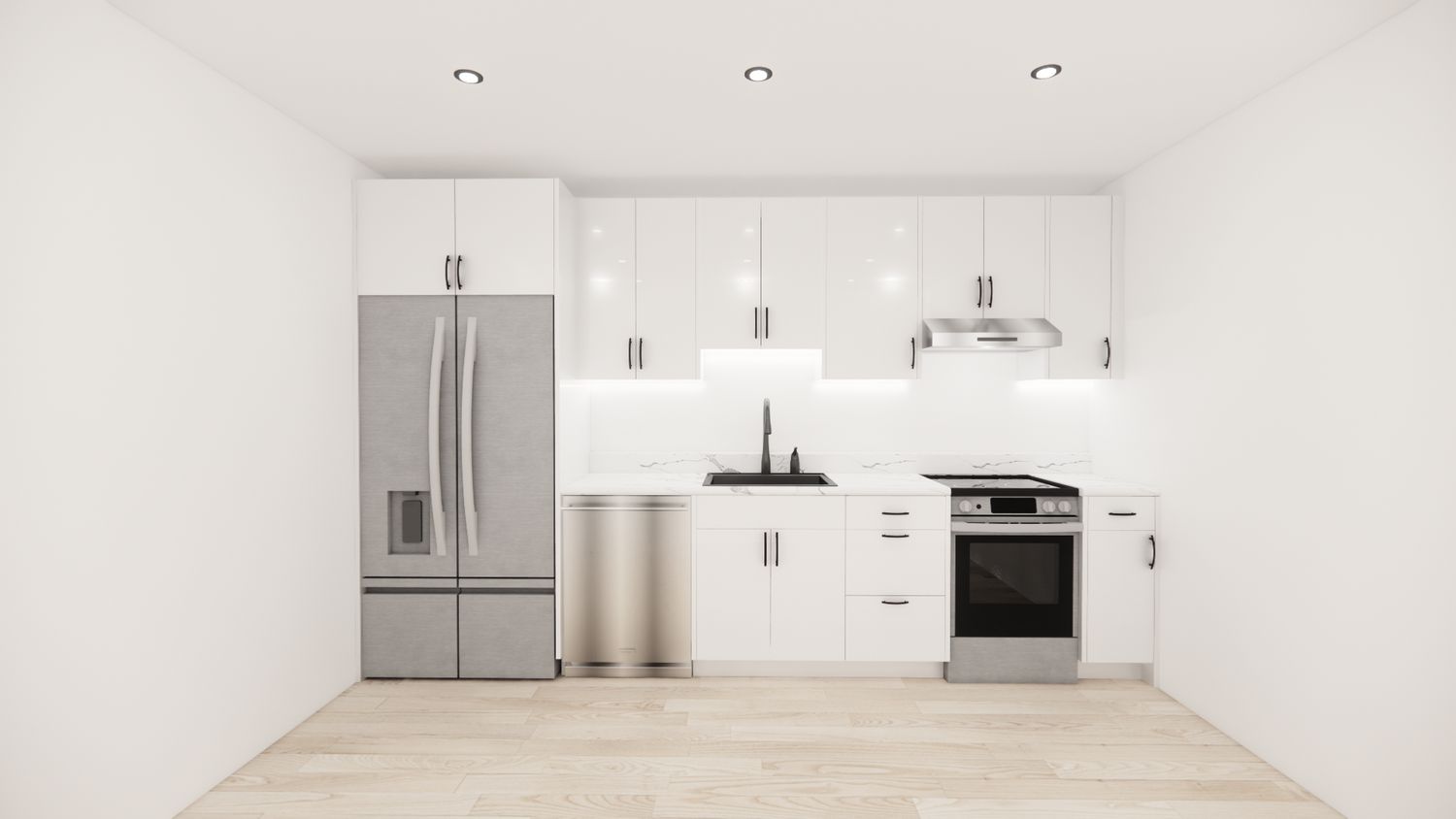 Straight Kitchen – HIGH GLOSS WHITE FLAT PANEL