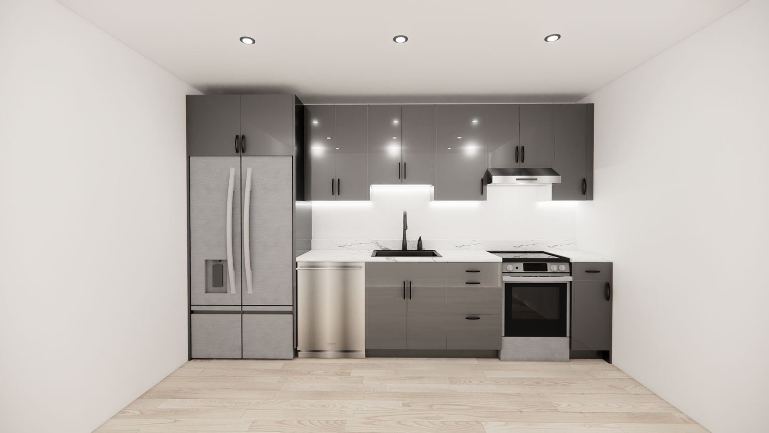 Straight Kitchen – HIGH GLOSS GREY FLAT PANEL