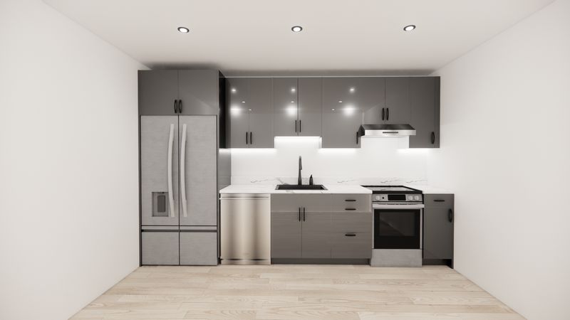 Straight Kitchen – HIGH GLOSS LIGHT GREY FLAT PANEL