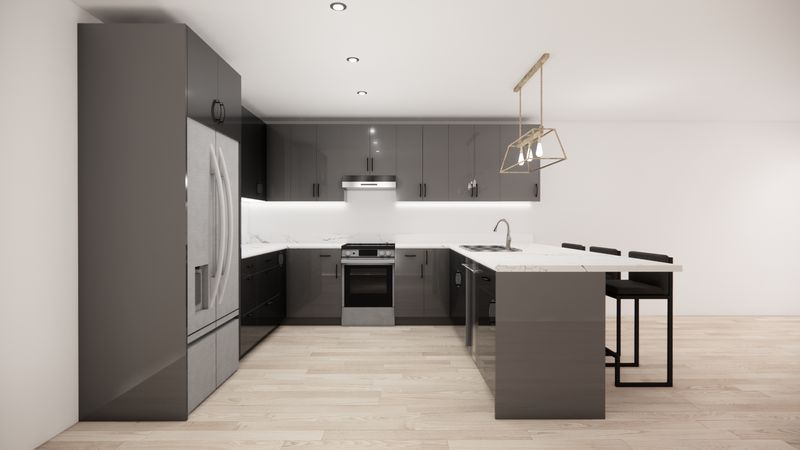 U-Shaped Kitchen with Island – High Gloss Grey Flat Panel