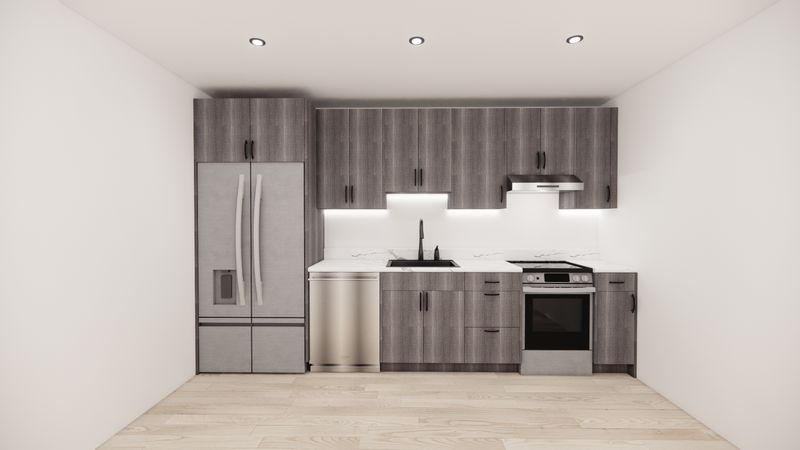 Straight Kitchen – WOOD GREY FLAT PANEL