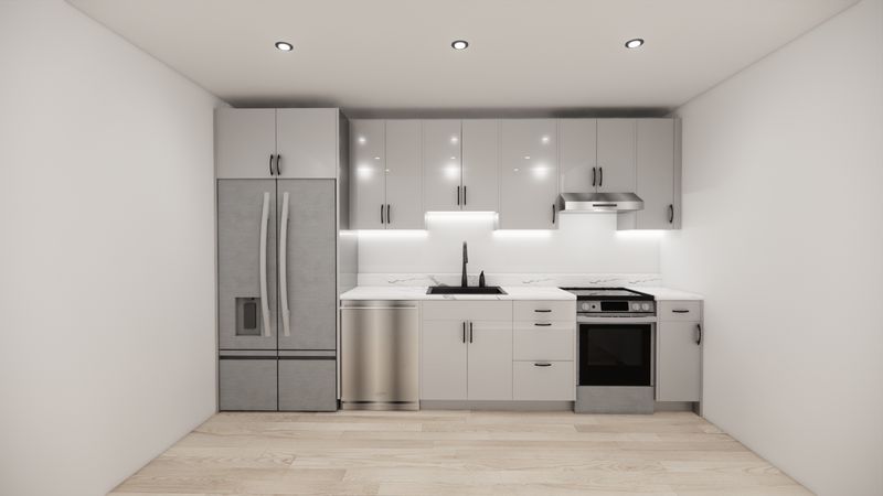 Straight Kitchen – HIGH GLOSS COOL GREY FLAT PANEL