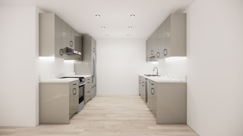 Galley Kitchen –  (HIGH GLOSS LIGHT GREY - FLAT PANEL )
