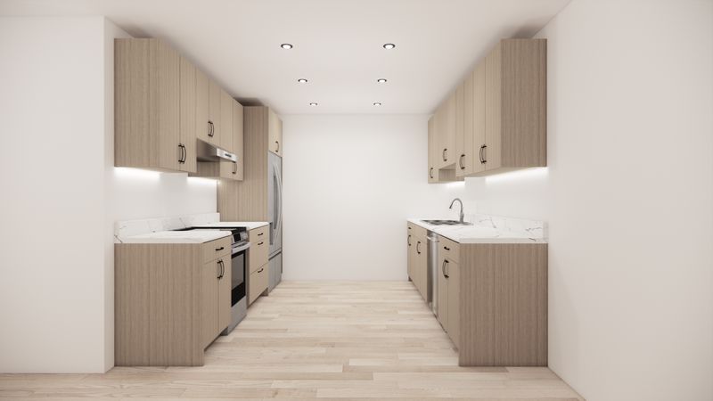 Galley Kitchen –  (NATURAL WOOD - FLAT PANEL)