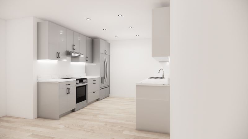 Galley Kitchen –  (HIGH GLOSS COOL GREY - FLAT PANEL )