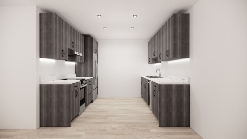 Galley Kitchen –  (WOOD GREY - FLAT PANEL)