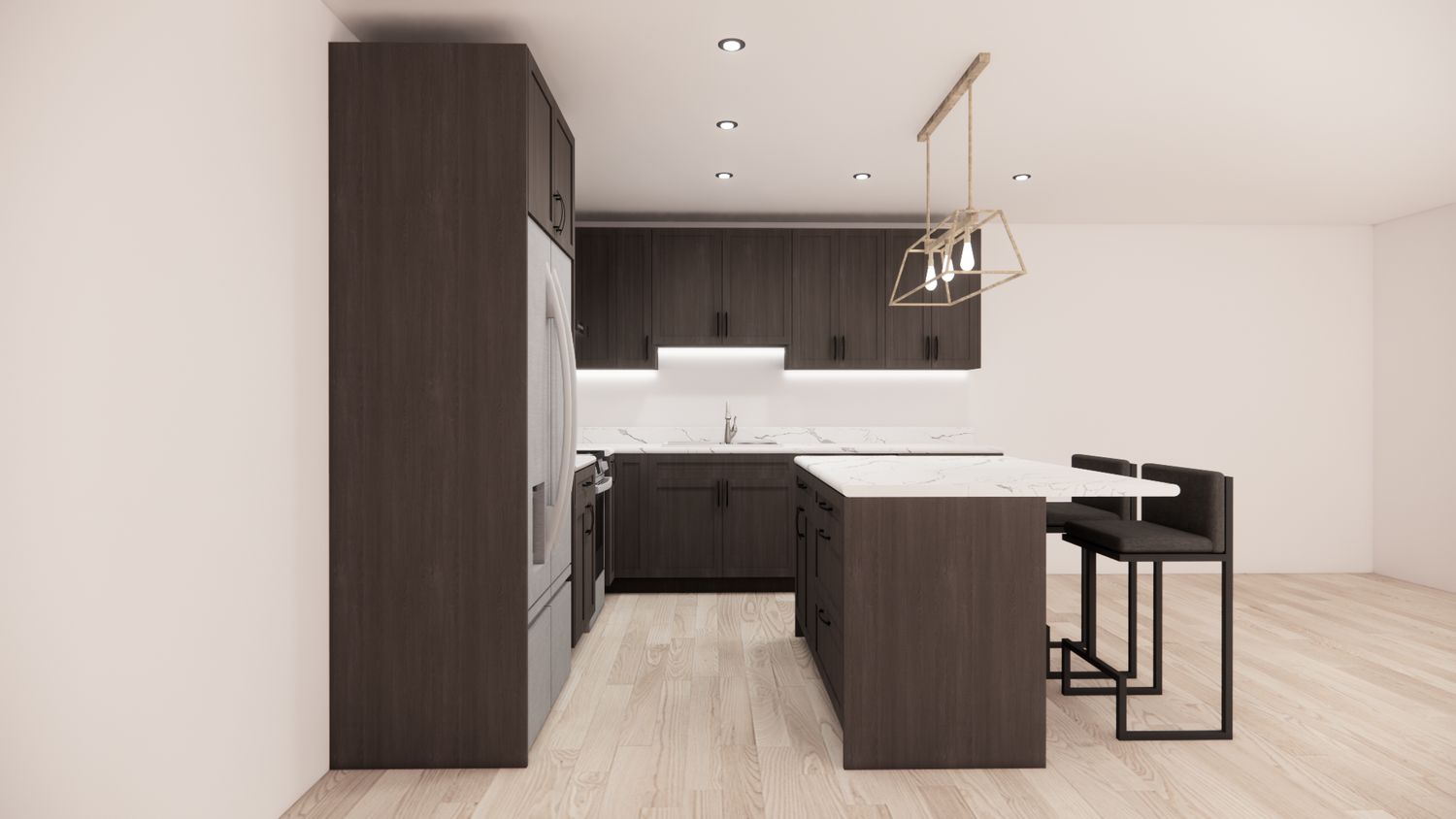 L-Shaped Kitchen with Island – Dark Espresso Shaker Panel