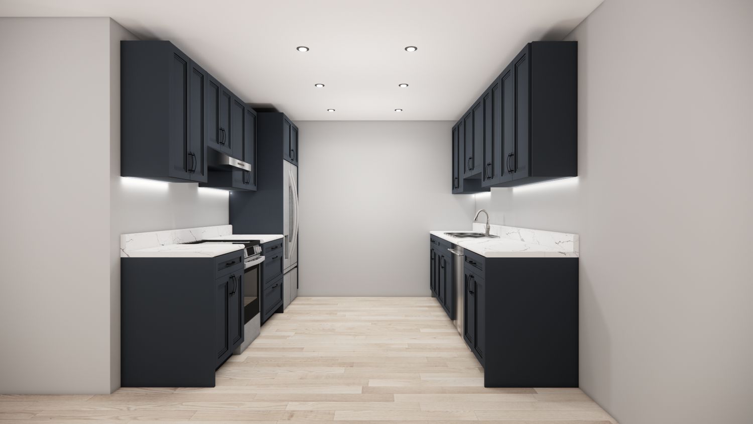 Galley Kitchen –  (MATTE BLUE DOUBLE SHAKER )