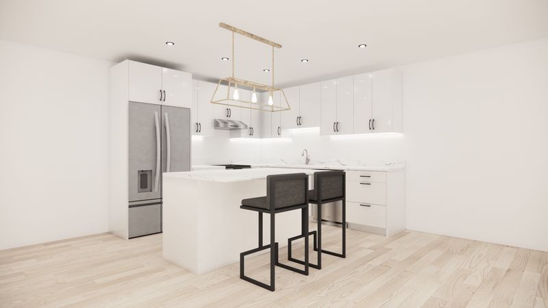 L-Shaped Kitchen with Island – High Gloss White Flat Panel