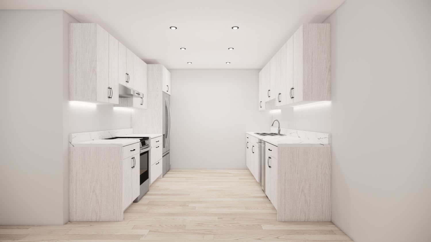 Galley Kitchen –  (WOOD OAK - FLAT PANEL)