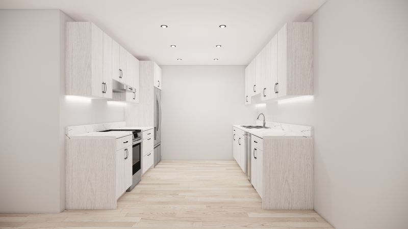Galley Kitchen –  (WOOD OAK - FLAT PANEL)