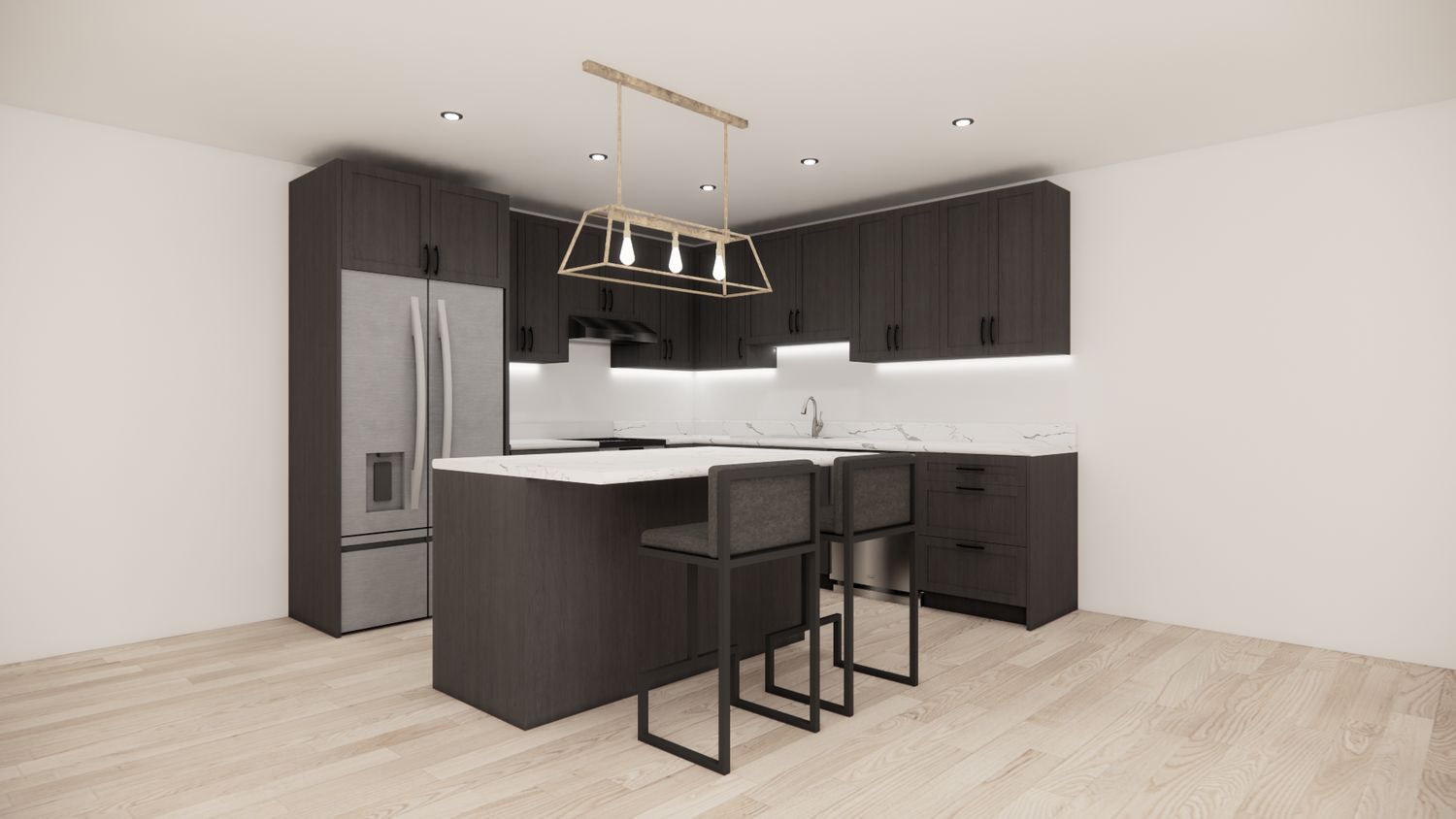 L-Shaped Kitchen with Island – Stormy Grey Shaker Panel