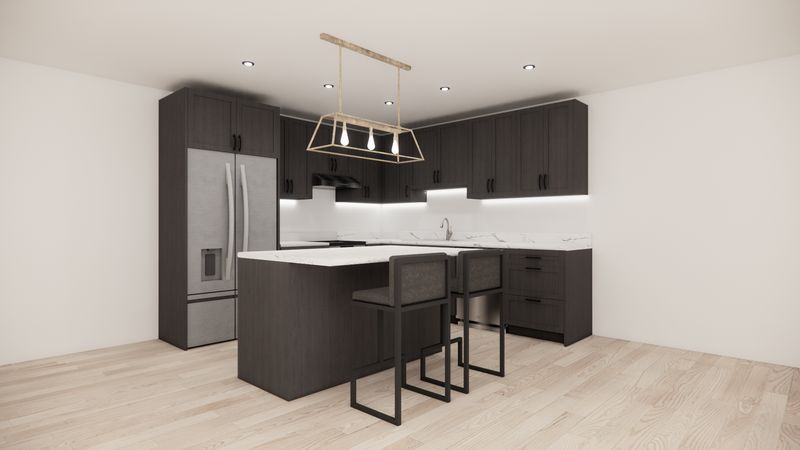 L-Shaped Kitchen with Island – Stormy Grey Shaker Panel
