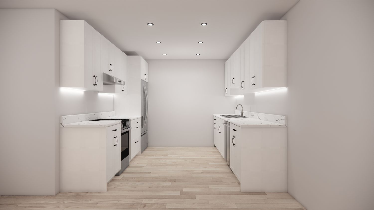 Galley Kitchen –  (MATTE SHAKER WHITE )