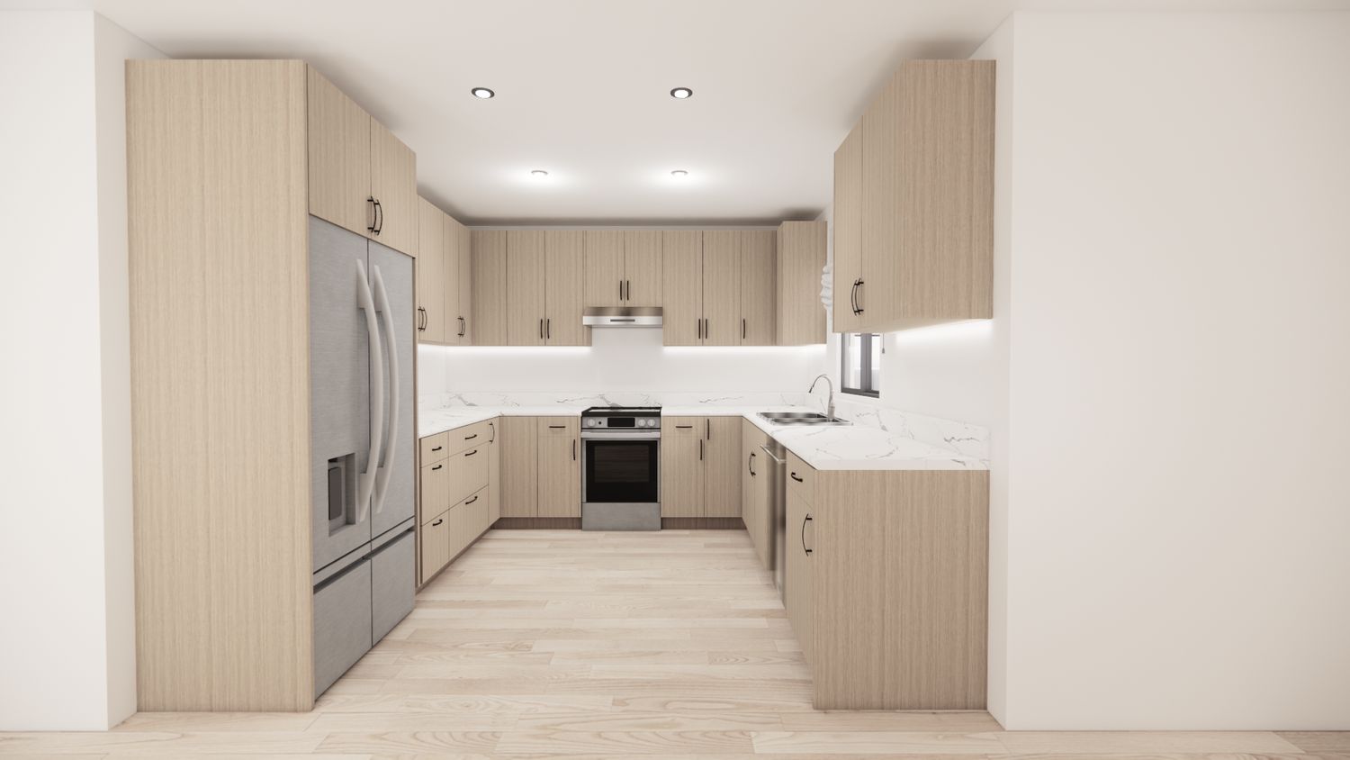 U-Shaped Kitchen –  (NATURAL WOOD FLAT PANEL )