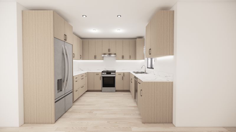 U-Shaped Kitchen –  (NATURAL WOOD FLAT PANEL )