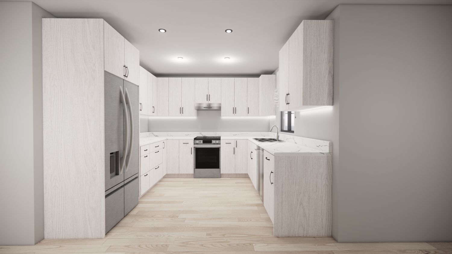 U-Shaped Kitchen –  (WOOD OAK FLAT PANEL)
