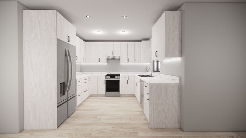 U-Shaped Kitchen –  (WOOD OAK FLAT PANEL)