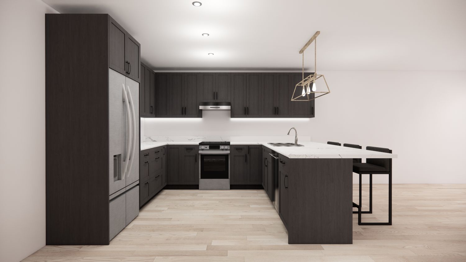 U-Shaped Kitchen with Island – Stormy Grey Shaker Panel