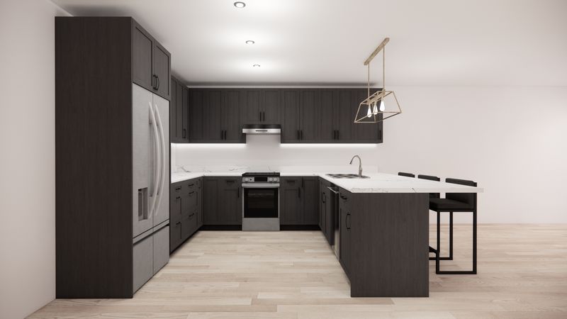 U-Shaped Kitchen with Island – Stormy Grey Shaker Panel