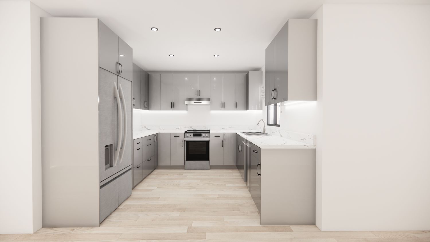 U-Shaped Kitchen –  (HIGH GLOSS COOL GREY )