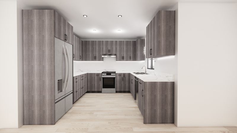 U-Shaped Kitchen –  (WOOD GREY FLAT PANEL )