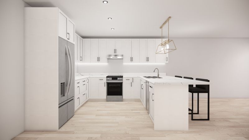 U-Shaped Kitchen with Island – White Shaker Panel