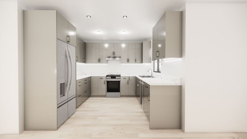 U-Shaped Kitchen with Island – Light Grey Shaker Panel